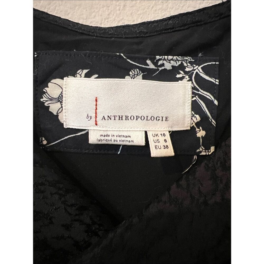 Anthropologie Black Satin Jacquard Slip Midi Dress Cowl Neck Side Slit Strappy 6 - Picture 5 of 8
